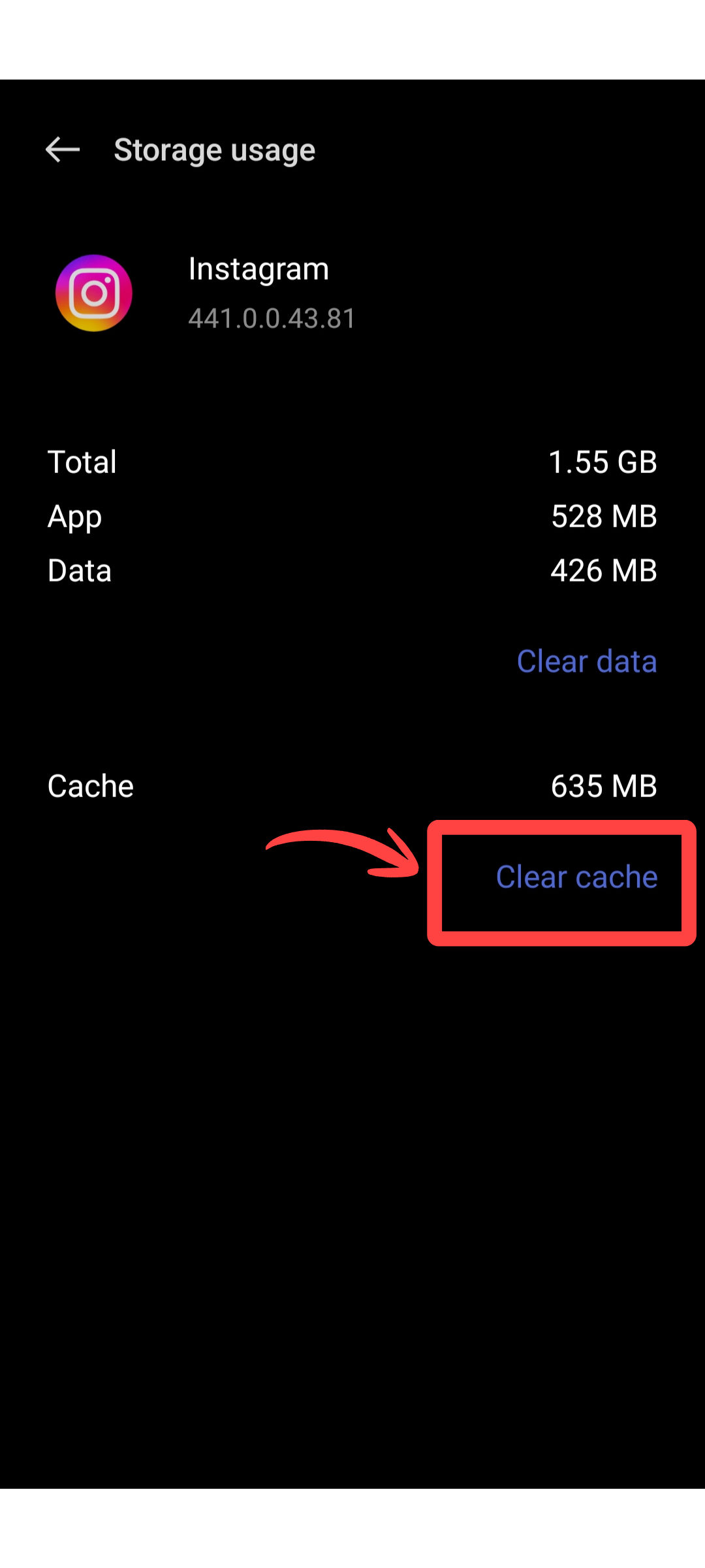 Clear Instagram Cache Step 1