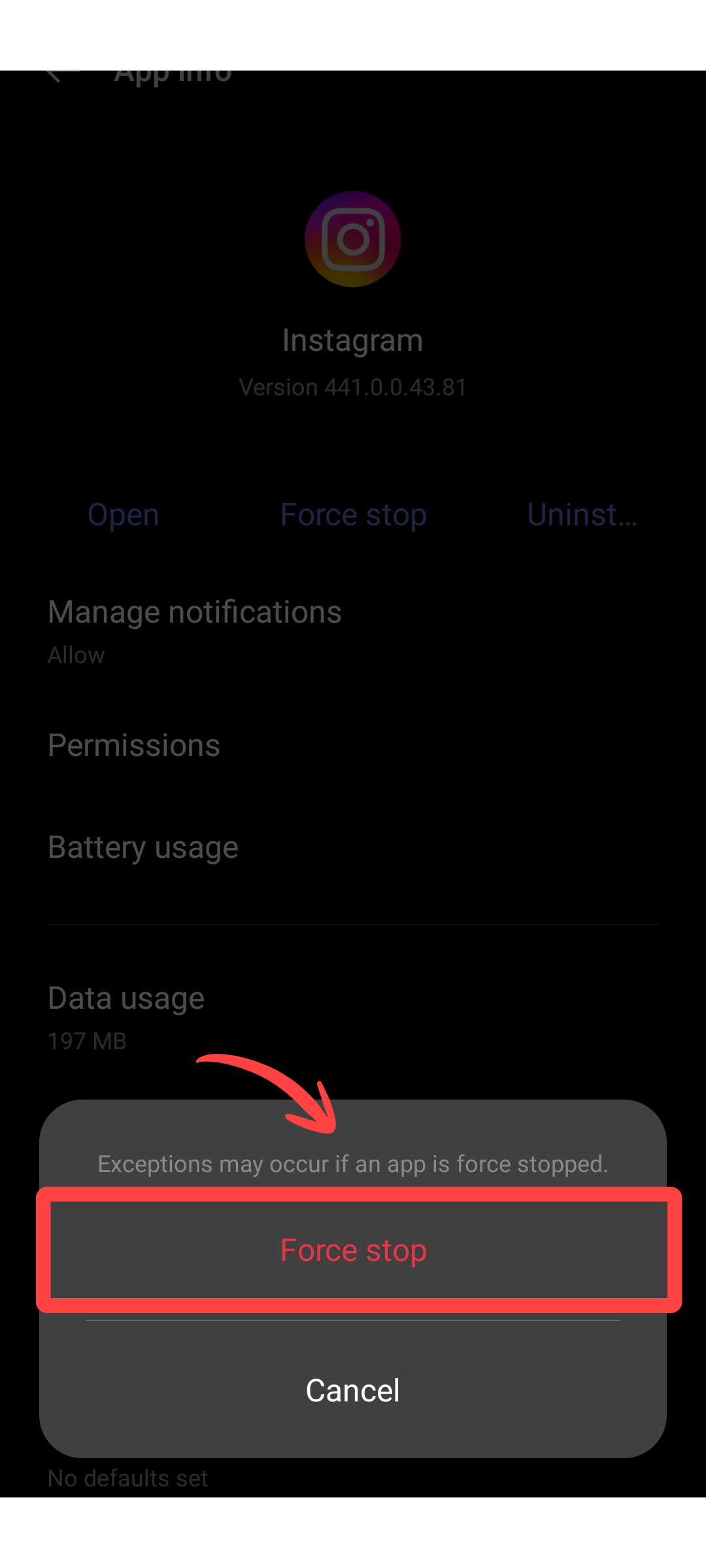 Force Close Instagram App